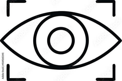 Stylized black outline icon of an eye with concentric circles and focus frame