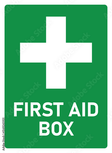 first aid box sign and symbol in green background and white