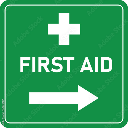 first aid point right direction sign and symbol in green and white