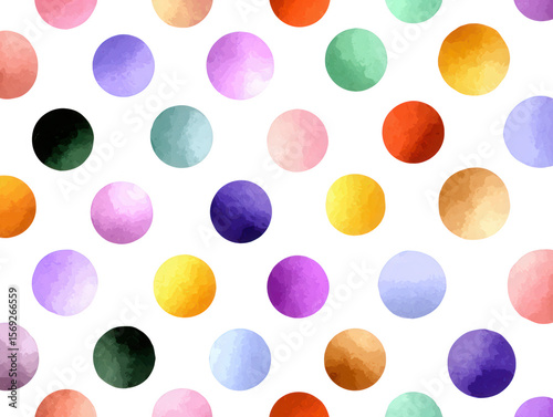 A colorful watercolor polka dot pattern isolated on transparent background