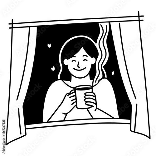 Smiling young woman having coffee