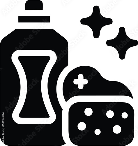 Cleaning supplies icon with bright shiny effect