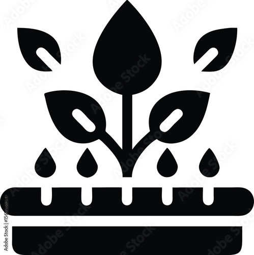 Growing plant icon watering and soil