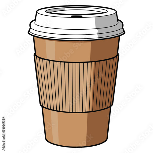 Stylized Coffee Cup Illustration with Lid and Sleeve for Creative Commercial Use
