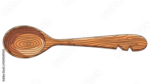 Whimsical Handcrafted Wooden Spoon Illustration with Unique Tail Design
