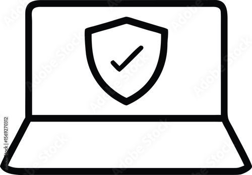 Laptop with a shield and checkmark icon symbolizing digital security and data protection