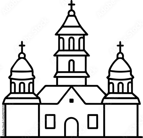 monastery outline vector illustration line art