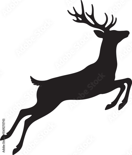 Christmas reindeer silhouette, jumping reindeer silhouette vector, Christmas reindeer jumping silhouette isolated on transparent background