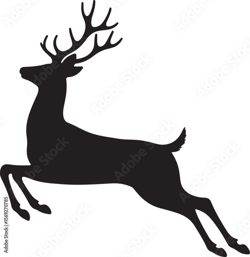 Christmas reindeer silhouette, jumping reindeer silhouette vector, Christmas reindeer jumping silhouette isolated on transparent background