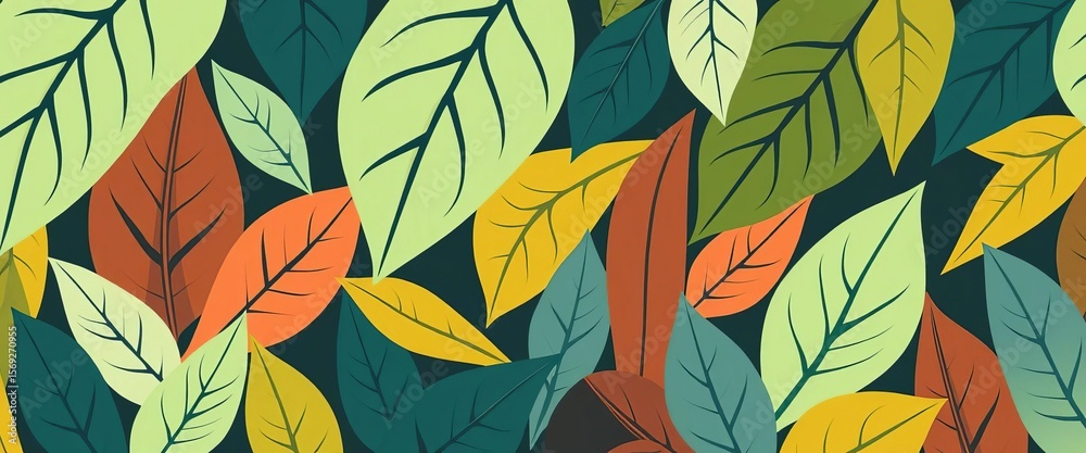 Abstract seamless vector leaf pattern Flat style trendy background wallpaper , autumn, leaves