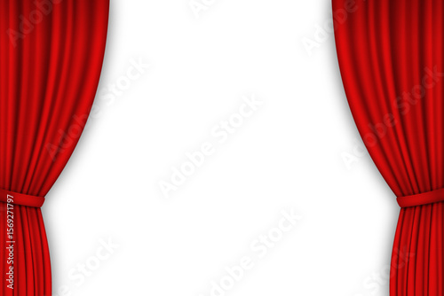 Red curtain tie back with soft shadow isolated on white background. Vector