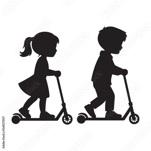 Children Riding Scooters Silhouette - Playful Kids Outdoor Activity