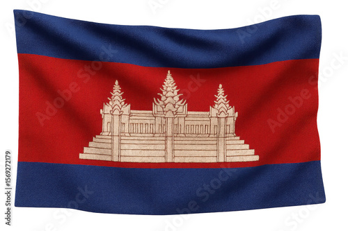 Cambodian flag with Angkor Wat symbol, isolated on transparent background. photo