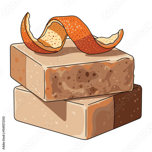 Artisanal Soap Bars with Orange Peel Illustration for Natural Skincare Promotion Design
