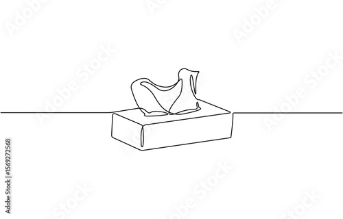 Continuous one line drawing of Tissue Box. Single line drawing illustration of Tissue box icon, Minimalist One-Line Drawing of Tissue Box on white Background, one line art tissue box.
