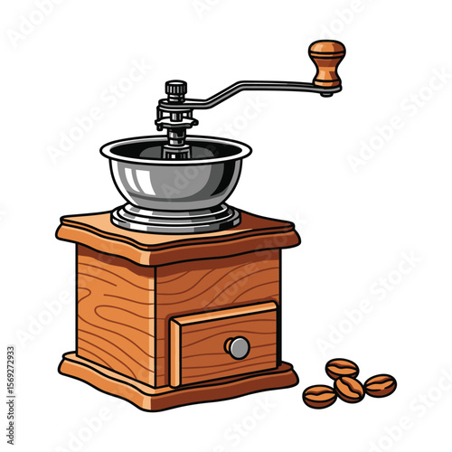 Vintage manual coffee grinder vector illustration for print and web projects