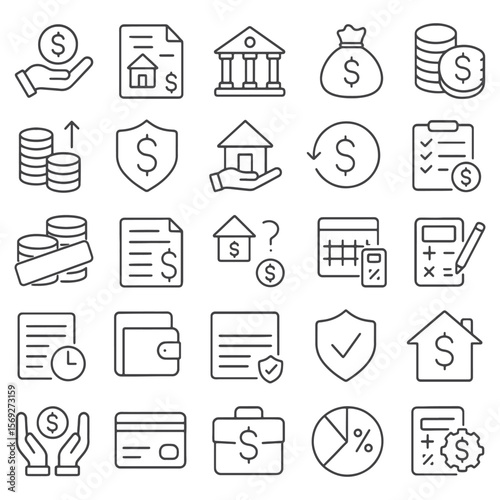 Loan Line Icons – Minimalist Finance, Credit, Mortgage, and Banking Vector Icons