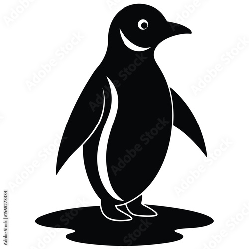 Penguin Silhouette Standing on Ice Vector Graphic Design with Simple Elements