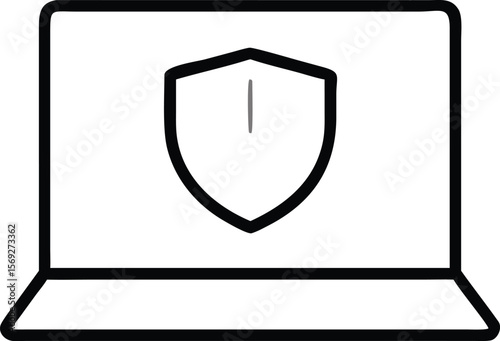 Laptop computer screen displaying a digital shield icon symbolizing cybersecurity and data protection
