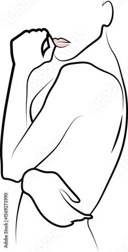 Girl illustrator line art on white background