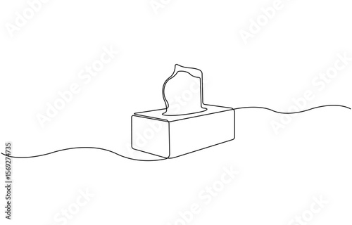Continuous one line drawing of Tissue Box. Single line drawing illustration of Tissue box icon, Minimalist One-Line Drawing of Tissue Box on white Background, one line art tissue box.