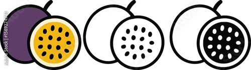 Passion fruit vector set with colored, outline, and silhouette styles.