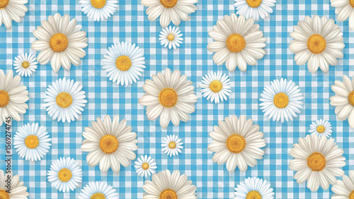 Seamless pattern of white Daisies Background Vector Background
