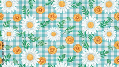 Seamless pattern of white Daisies Background Vector Background