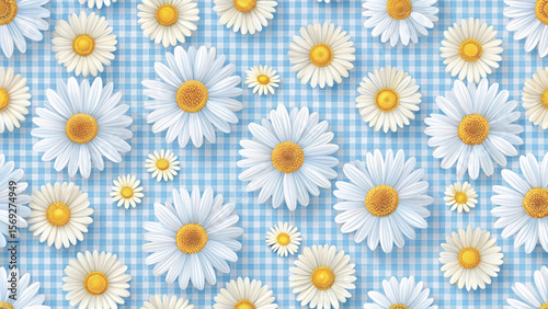 Seamless pattern of white Daisies Background Vector Background