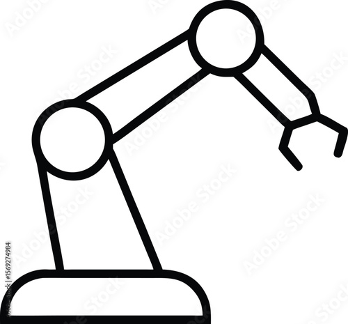 Simple black line art icon of a robotic arm with a gripper