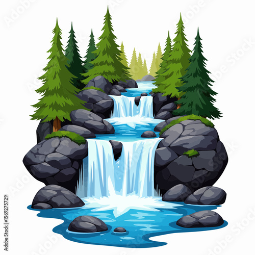 Waterfall cascading over rocks in a forested environment  