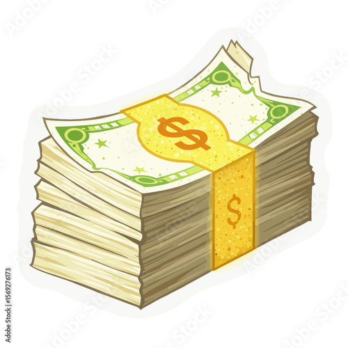 Stacked money bills with dollar sign in vibrant colors  