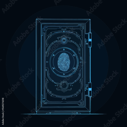 Secure digital safe with fingerprint access in futuristic design  