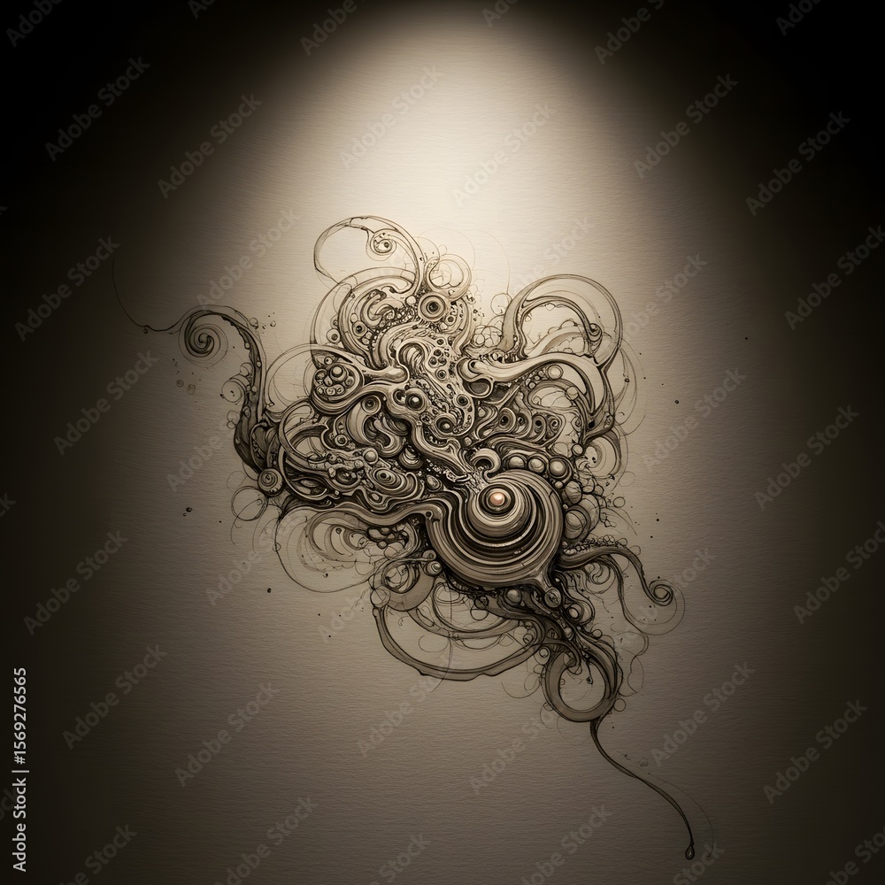 Fototapeta premium Abstract Drawing with Swirls and Circles