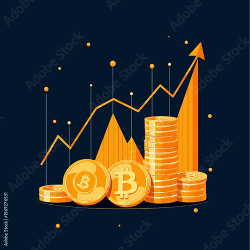 Cryptocurrency coins with financial growth chart in digital design  