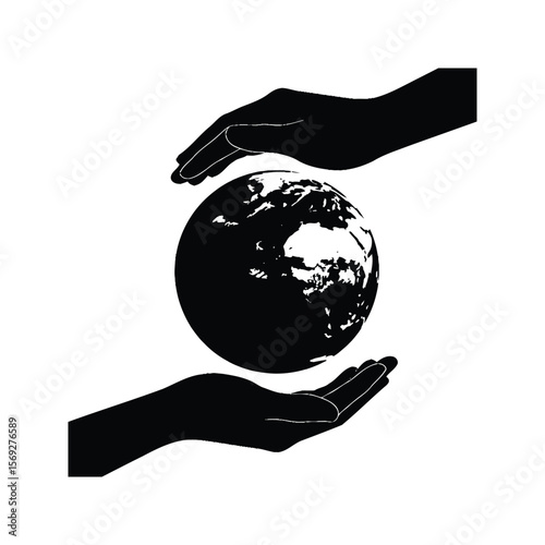 Protecting Our Planet Two Hands Gently Holding the Earth Globe Icon
