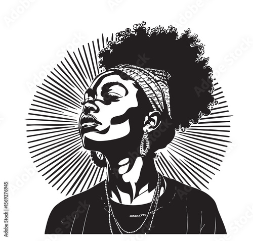 abstract African woman . black and white. vector illustration. for fashion design and tshirt print