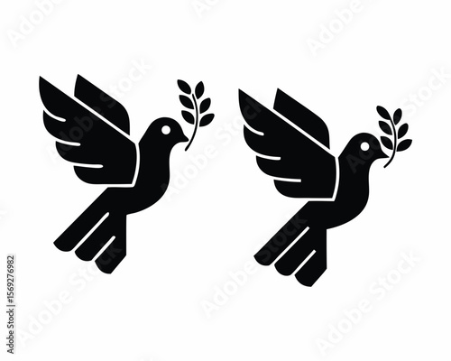 Peace dove with olive branch icon silhouette vector illustration