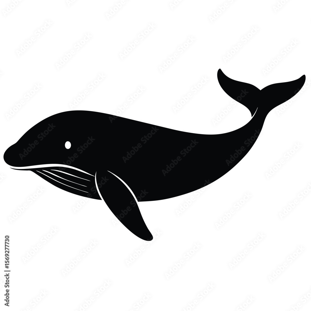 Fototapeta premium Blue Whale Silhouette Underwater Vector Illustration of Marine Life in the Ocean