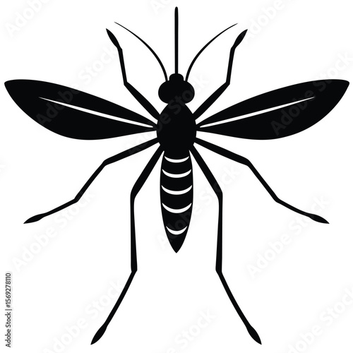 Flying Mosquito Silhouette Vector Graphic with Long Legs and Detailed Wings