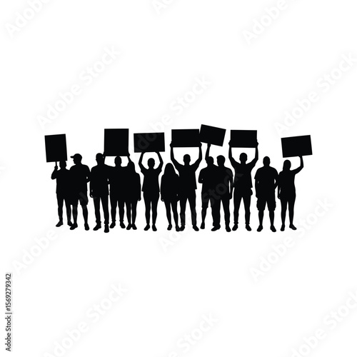 Silhouette of a Crowd of People Holding Blank Signs at a Protest or Demonstration
