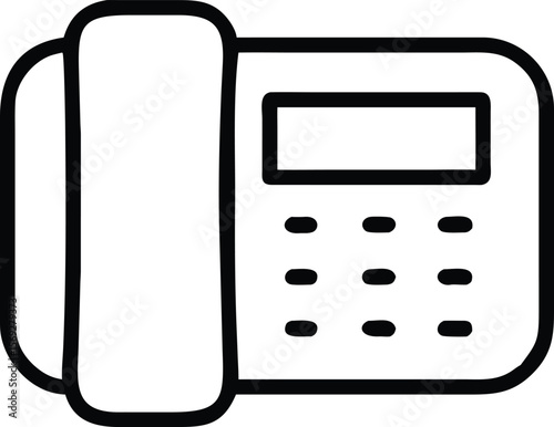 Simple black line art icon of a modern office telephone with a handset and keypad