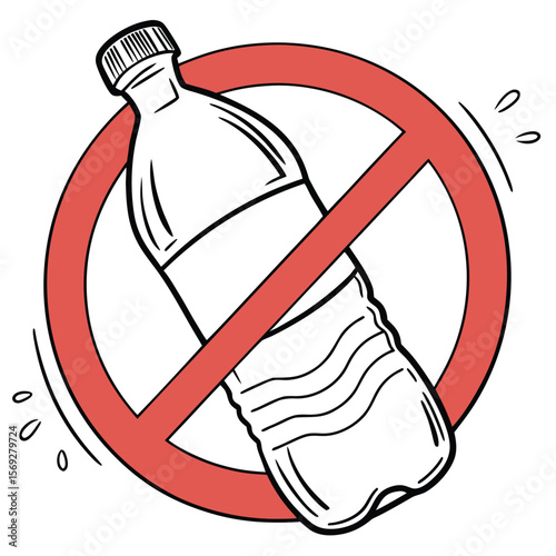 No Plastic Bottle: Ban plastic, reduce waste, protect environment, eco-friendly, sustainability, recycling symbol, stop pollution, save the planet, environmental protection.