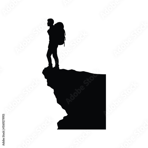 Silhouette of a Hiker on a Clifftop Adventure Travel Hiking Backpacker Mountain View