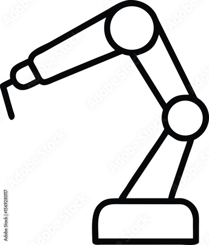 Simple black line drawing of a robotic arm on a white background