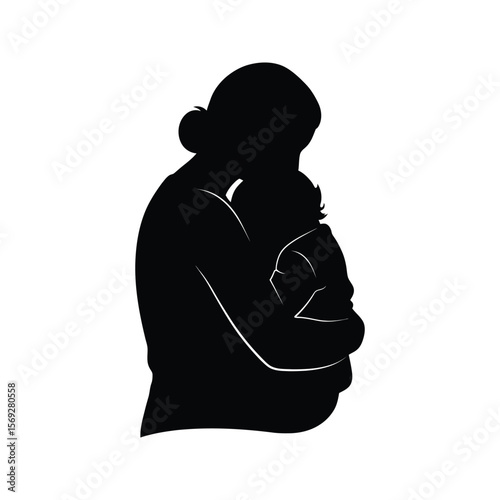 Silhouette of a Mother Hugging her Child Vector Illustration Mothers Day Family Love Tenderness