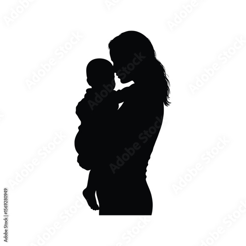 Silhouette of a Mother Tenderly Holding Her Baby Motherhood Baby Love