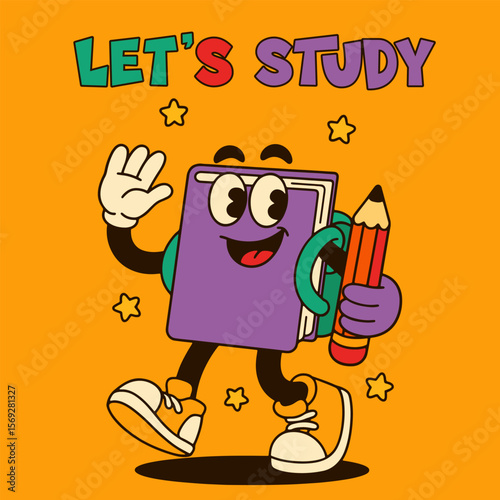 Vintage retro School Book Mascot, cartoon vector character.