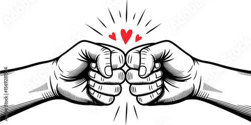 Two fists bumping illustration vector graphic with hearts friendship