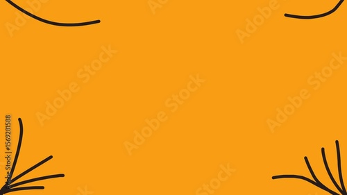 On a yellow background, branches or curved lines stick out from the corners.